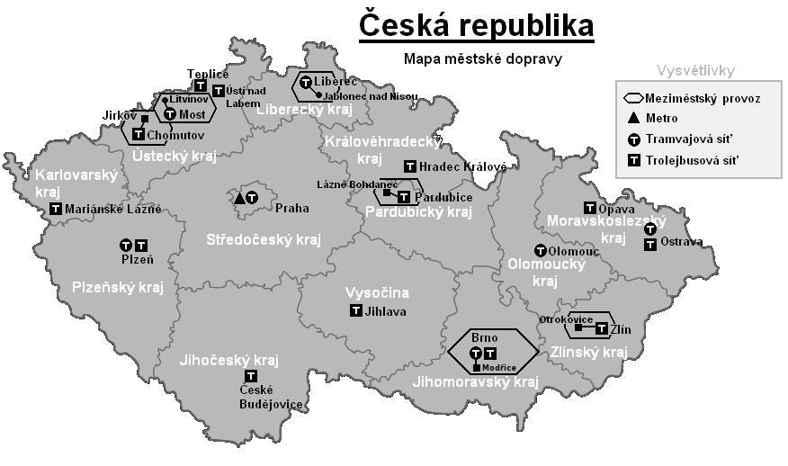 Mapa MHD ČR Obrázek mapa městské dopravy české repubice